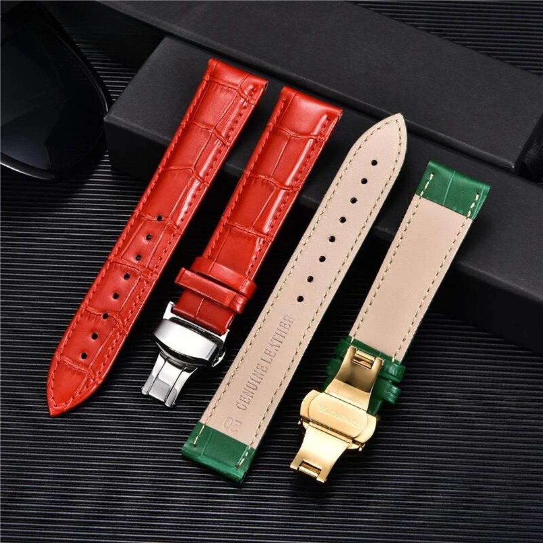 Bamboo Pattern Genuine Leather Watch Strap First layer Cowhide Watch Band 18/20/22/24mm With Steel Butterfly Buckle