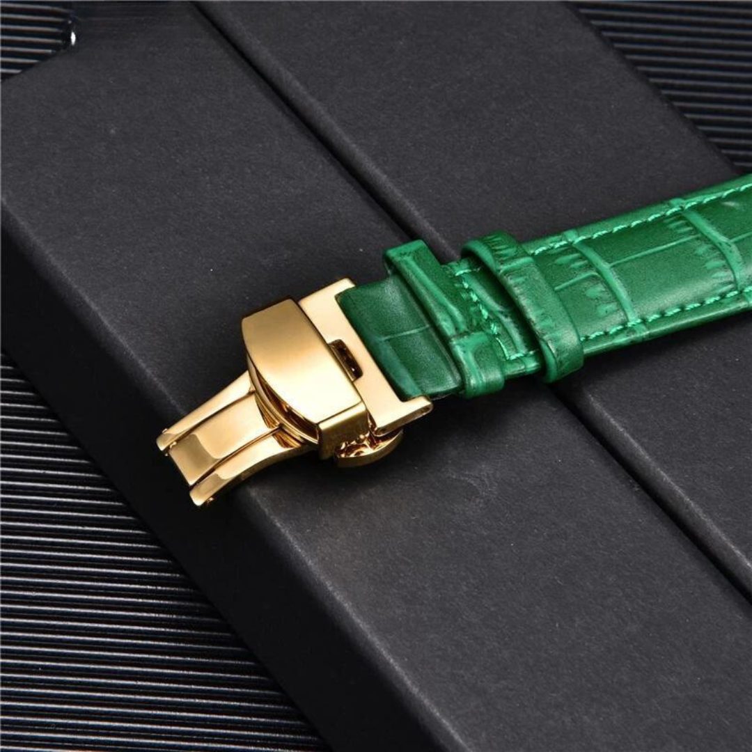 Bamboo Pattern Genuine Leather Watch Strap First layer Cowhide Watch Band 18/20/22/24mm With Steel Butterfly Buckle