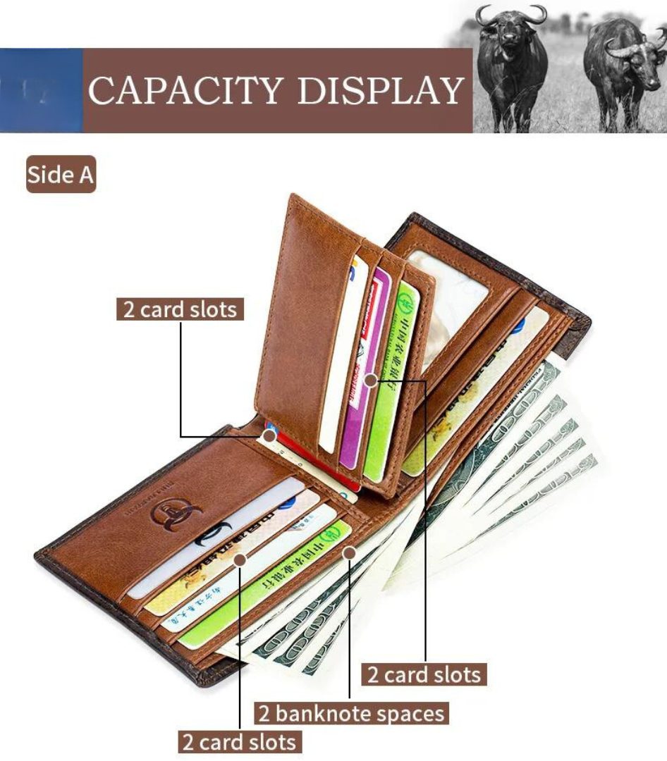 Blocking Men’s Leather Wallet Bifold Slim Wallet Multi-card Card Holder ID Wallet