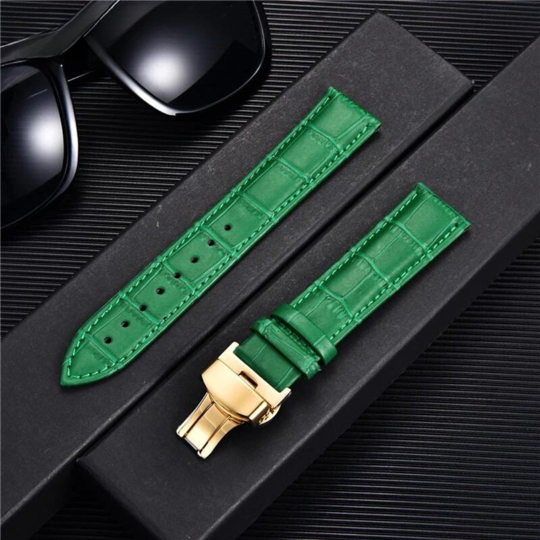 Bamboo Pattern Genuine Leather Watch Strap First layer Cowhide Watch Band 18/20/22/24mm With Steel Butterfly Buckle