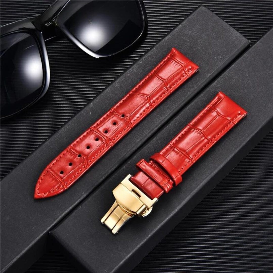 Bamboo Pattern Genuine Leather Watch Strap First layer Cowhide Watch Band 18/20/22/24mm With Steel Butterfly Buckle