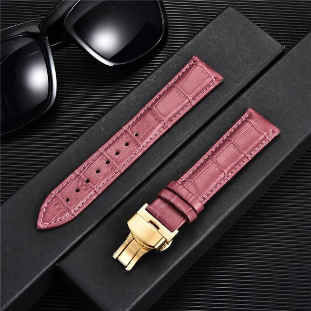 Bamboo Pattern Genuine Leather Watch Strap First layer Cowhide Watch Band 18/20/22/24mm With Steel Butterfly Buckle