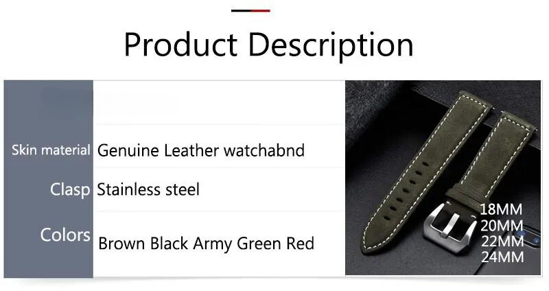 Genuine Leather Watchband Bracelet Black Blue Brown Vintage Matte Watch Strap For Women Men 18mm 20mm 22mm 24mm Wrist Band